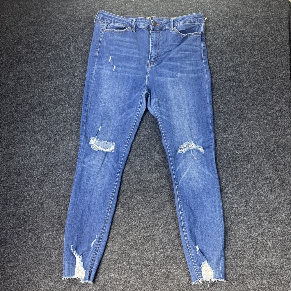 Simple Society Skinny Ankle Jeans Womens 13/31 Blue Denim Raw Hem Distressed